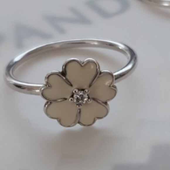 AuthPandora Sterling Silver Primrose CZ Enamel Ring Size (7.5) 56 190931EN12 - Picture 1 of 9